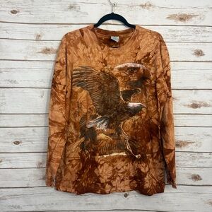 Back to Earth USA Brown Orange Tie Dye Eagle Graphic Long Sleeve Tee T-shirt
